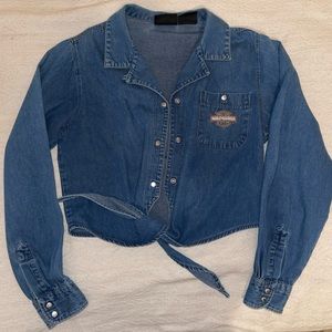 Vintage Harley-Davidson Denim Button Down Crop Top Tie waist Woman’s Size M